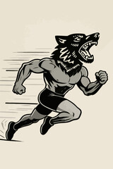 Fototapeta premium Vintage Muscular Wolf Athlete Running Fast