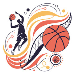 Basketball player jumping for a slam dunk action graphic illustration with basketball competition illustration © Jahid