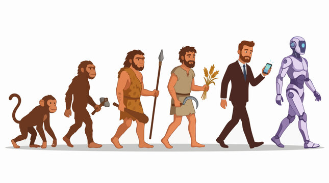 Flat Vector Illustration Evolution of Humanity Progress Business Technology Commercial Use