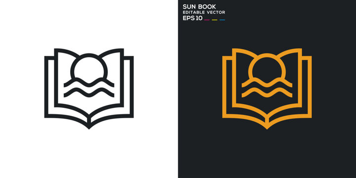 Sun combined with book logo. Sunset, education, scenery, relaxing, learning. Vector icon symbol design template EPS 10.