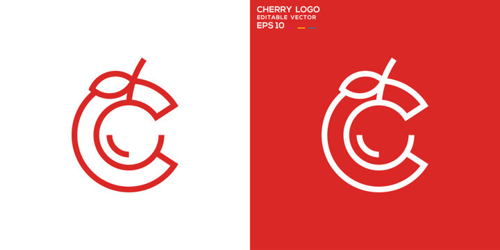 Cherry fruit combination with initial c logo. Fruit, vitamin, fresh, sweet. Vector icon symbol design template EPS 10.