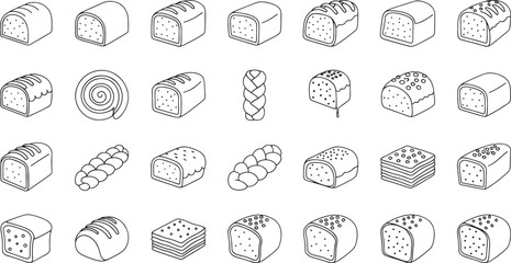 Fototapeta premium Assorted Sketched Bread Loaves and Rolls in Black and White Line Style bread rolls line black and white