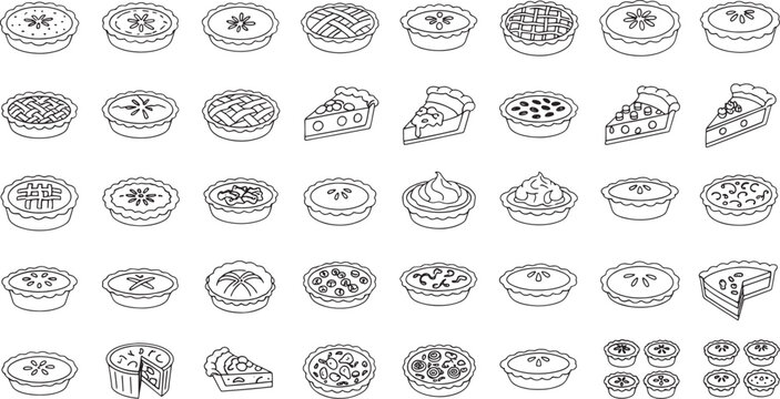 Assorted black and white line of various pies and pastries line pie pastry dessert food