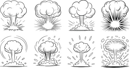 Comic Book Explosion and Smoke Cloud Vector Set with Blast Impact Speed Lines and Dynamic Action Effect Illustrations for Design © Shakhawat