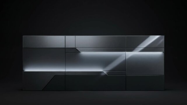 Futuristic Cabinet with Sleek Metallic Panels and Soft Light
