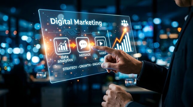 Digital marketing strategy concept with data analytics social media and video marketing interface