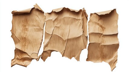 Fototapeta premium Torn kraft paper sheet with ripped edges isolated on white background minimal texture