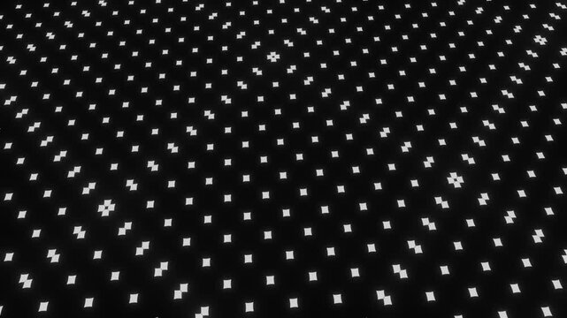 White Pixel Lights Expanding Across a Black Digital Grid
