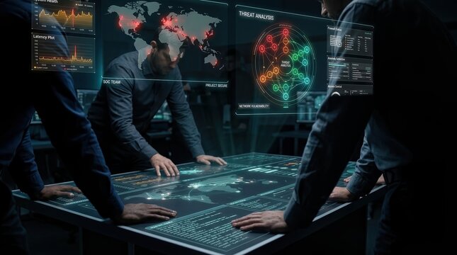 cybersecurity, digital security, network center, data protection, threat analysis, soc team, global map showing professional team monitoring advanced digital infrastructure screens