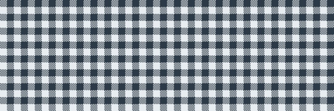 A long, seamless dark navy blue and grey gingham micro plaid pattern. Modern checkered background design for masculine apparel fabric, blankets, and wrapping paper.
