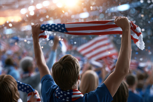 USA soccer fans are at the stadium celebrating