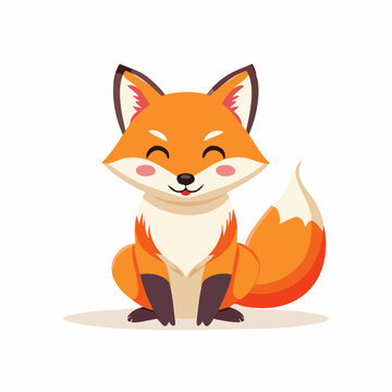 Cute cartoon fox sitting with a happy expression