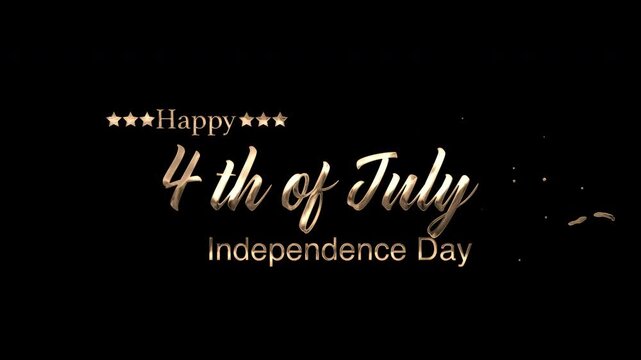 Golden "Happy 4th of July Independence Day" lettering with stars and festive elements, isolated on transparent alpha, perfect for holiday greetings, patriotic promotions and event invitations.