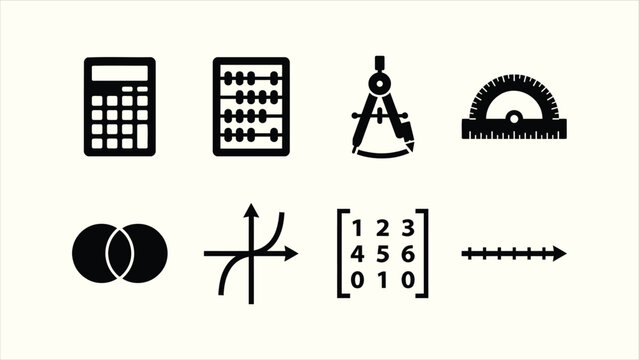 Solid black mathematics and geometry education UI web icon set vector