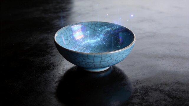 Ru Kiln Bowl with Digital Data Streams