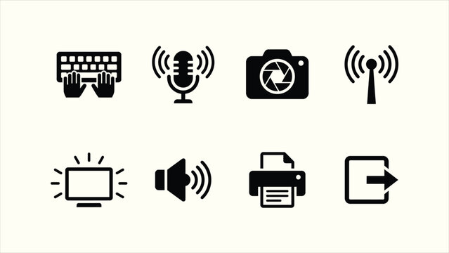 Solid black multimedia computer technology UI web vector icon set