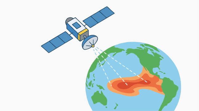 Satellite orbiting earth with heat map