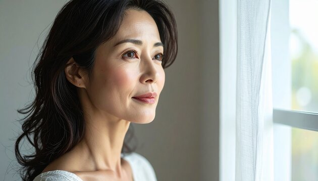 30代女性の上品な美容と年齢を重ねる健康美 / Japanese Woman Mid-30s Graceful Aging &mdash; Refined Mature Flawless Skin, Elegant Natural Glow, Anti-Aging Skincare Wellness, Cinematic Beauty Commercial, Ultra-Realistic Portrait,