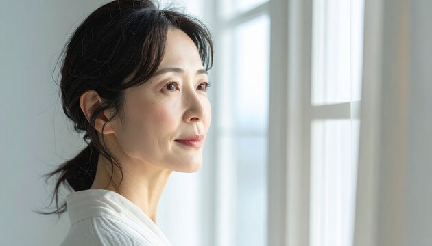 30代女性の上品な美容と年齢を重ねる健康美 / Japanese Woman Mid-30s Graceful Aging &mdash; Refined Mature Flawless Skin, Elegant Natural Glow, Anti-Aging Skincare Wellness, Cinematic Beauty Commercial, Ultra-Realistic Portrait,