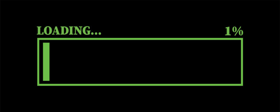 Vector illustration of a green loading bar isolated on a black background for websites and graphic resources. 1% loaded bar.