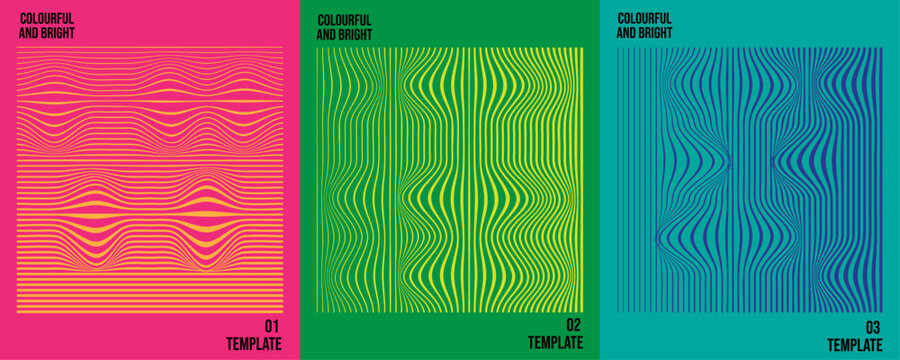 Minimalist retro wave line design collection for covers, vibrant complementary color banners. Creative graphic design. Vector Illustration.