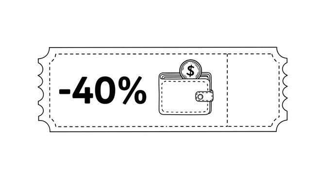 discount coupon vector with -40% off, perforation lines, and placeholder for other symbols