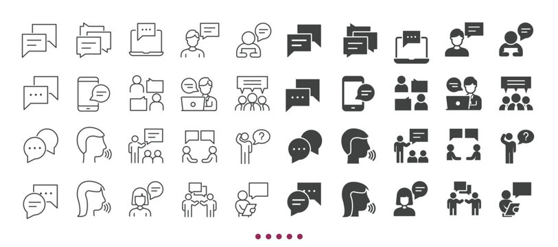 Speaking icons collection. Multi series icons. Line and glyph solid web icons collection