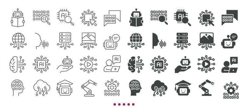 Artificial intelligence icons collection. Multi series icons. Line and glyph solid web icons collection