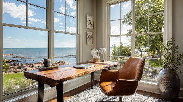 Coastal office workspace with ocean view