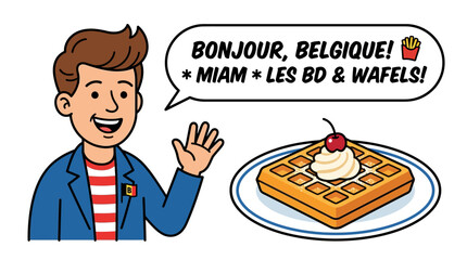 Belgian Man Greeting, Waffle, French Fries & Comics © Tuku