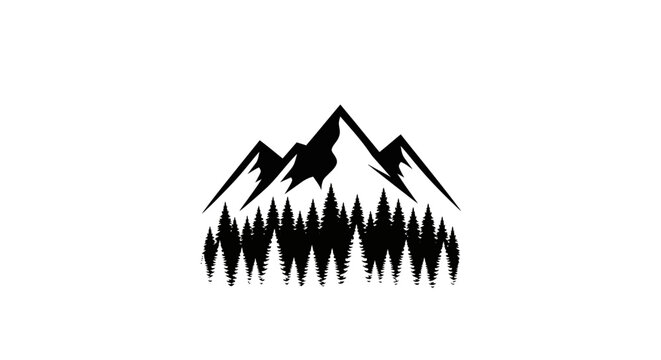 Black silhouette of mountain peaks landscape.