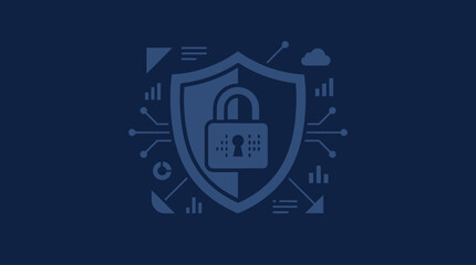 Fototapeta premium Digital Security Shield with Padlock Symbol and Abstract Circuitry, Representing Data Protection and Cybersecurity