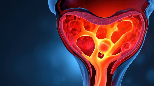 Uterine environment prepared for embryo transfer shows endometrium and an embryo approaching the implantation site in dark background.