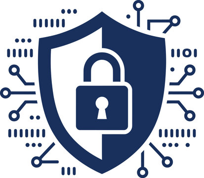 Digital security shield and padlock icon illustrating robust cyber protection, data privacy, and secure network infrastructure for online safety and information integrity