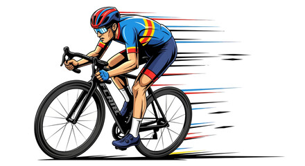 Naklejka premium Professional cyclist riding a bicycle fast.