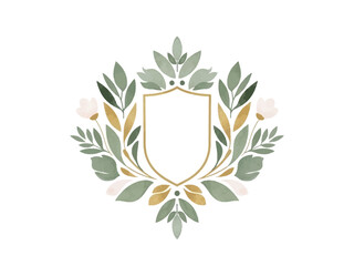 Obraz premium Elegant Floral Crest Emblem with Blank Shield Center.