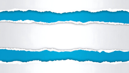 Naklejka premium Torn paper background with blue and white layers, ragged edges, rough texture, advertising space, presentation design