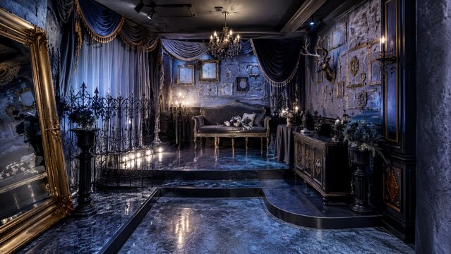 Luxury gothic interior with elegant vintage furniture and dark decor