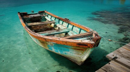 Obraz premium Dilapidated boat in turquoise water