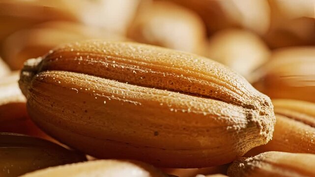 Closeup Macro Shot of a Single Wheat Grain Amidst a Field of Grains.