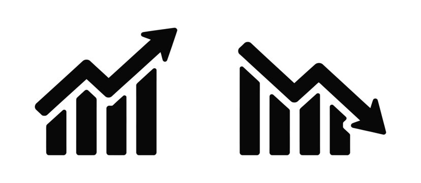 Growing and Declining Graph on Transparent Background with Business Analytics Arrows for Financial Performance Visualization