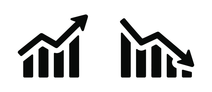Growing and Declining Graph on Transparent Background with Business Analytics Arrows for Financial Performance Visualization