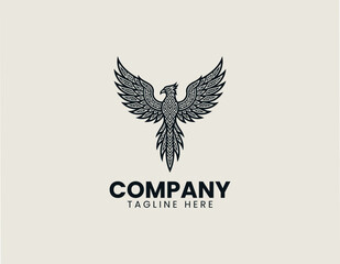 Fototapeta premium Phoenix Tribal Symmetrical Wings Minimalist Black Vector Logo Mythical Rebirth Design