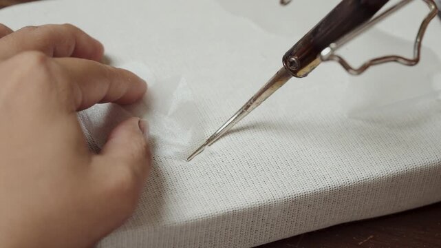 Heat shaping fabric petal with metal tool for luxury bridal couture flower design