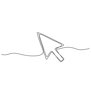 Continuous line drawing of computer mouse cursor pointer arrow icon for website navigation