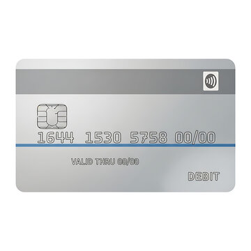 Silver Debit Card Illustration with Contactless Icon and EMV Chip
