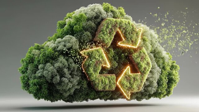 Seamless loop regenerative cloud system animation, advanced circular sustainability corporate concept.