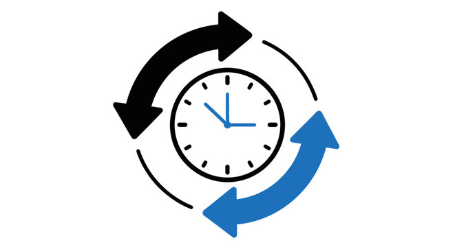 Clock encircled by arrows, representing cyclical processes and time management