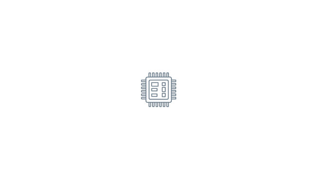 A simple line art illustration of a computer processor chip on white background