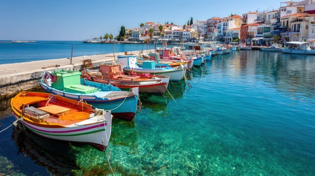 Greek harbor boats coastal town seaside